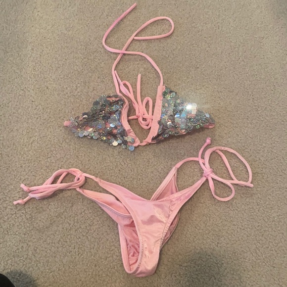Pink velvet sequin bikini - Picture 1 of 5